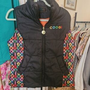 COOGI Black Multicolor Logo PufferVest Size LARGE LIKE NEW! ✨️💛✨️